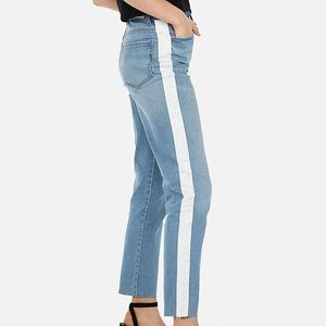 Express High Waisted Light Wash White Stripe Jeans